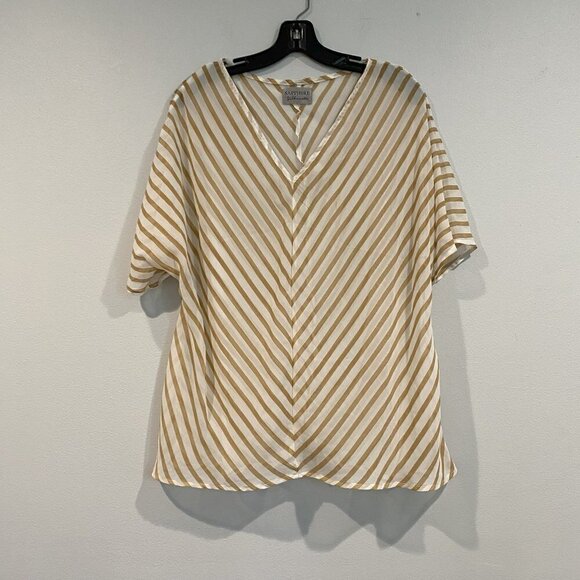 Sapphire Silhouette Gold and White Striped Sheer Blouse - Size Medium? - Picture 1 of 7